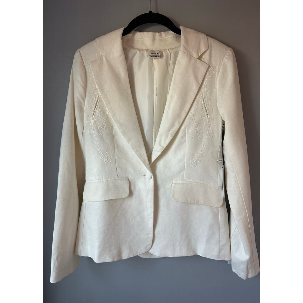 $325 JASON WU The Classics Embroidered Off White Linen Rayon Button Blazer sz Xs - Picture 1 of 10